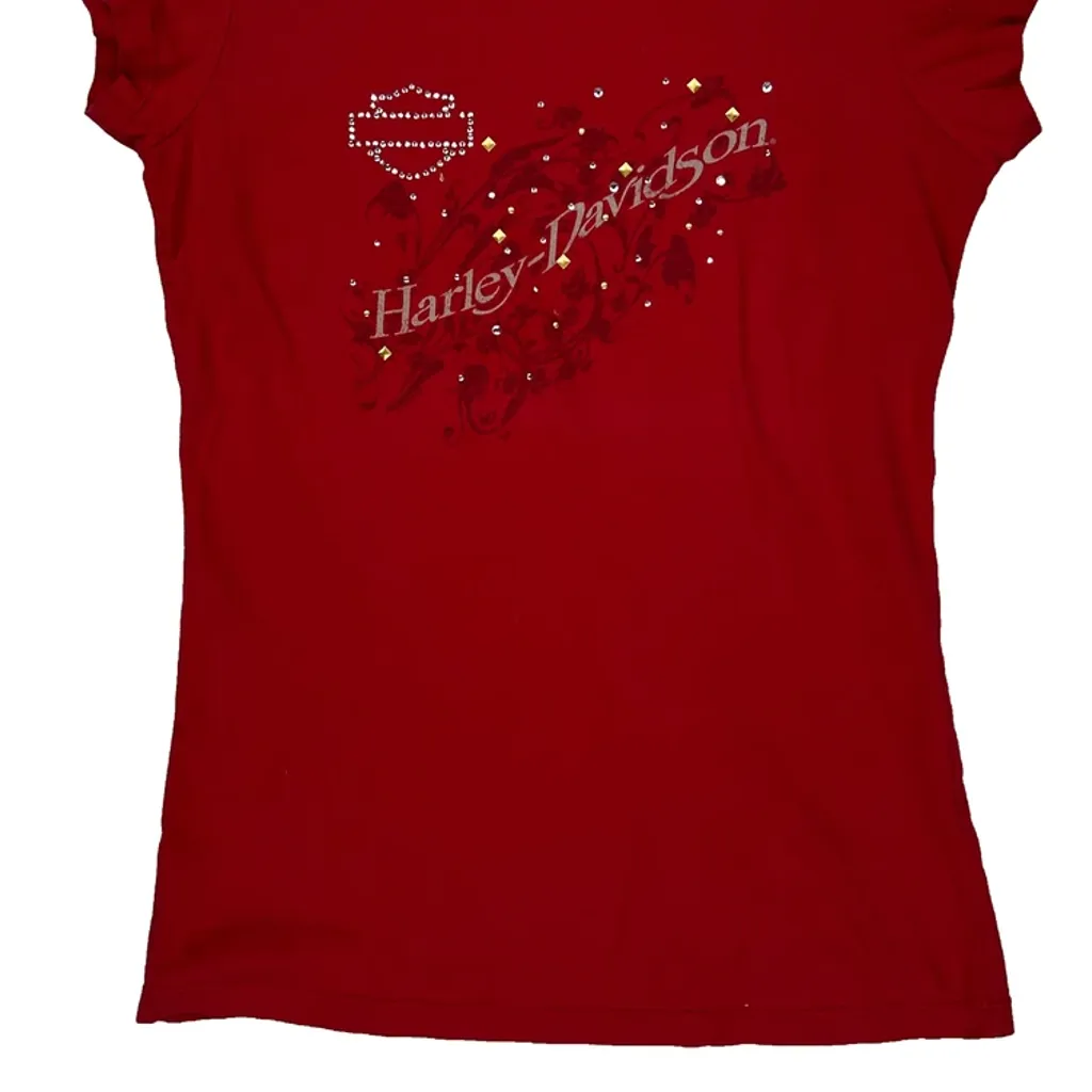Harley Davidson Studded T-Shirt - Medium Red Cotton - Image 4