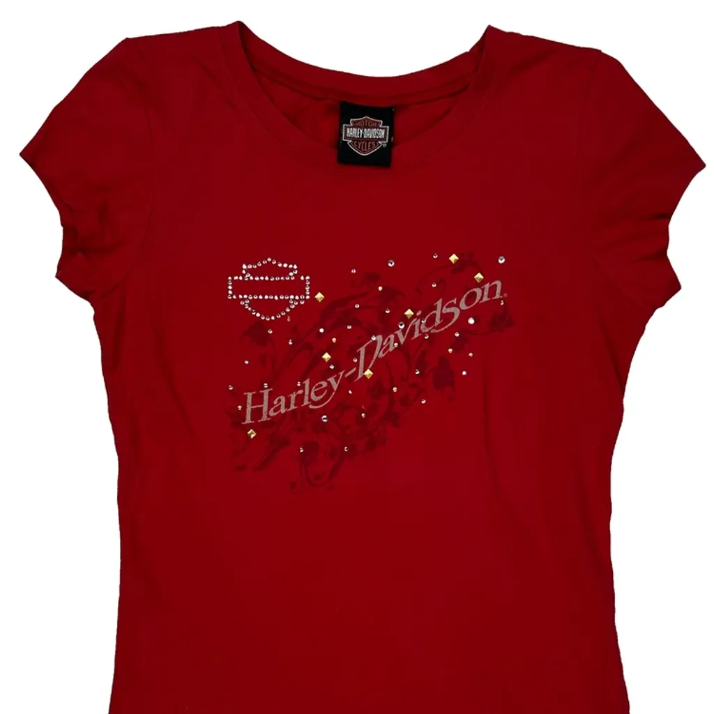 Harley Davidson Studded T-Shirt - Medium Red Cotton - Image 5