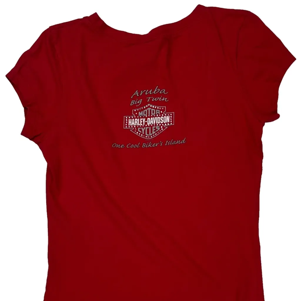Harley Davidson Studded T-Shirt - Medium Red Cotton - Image 6