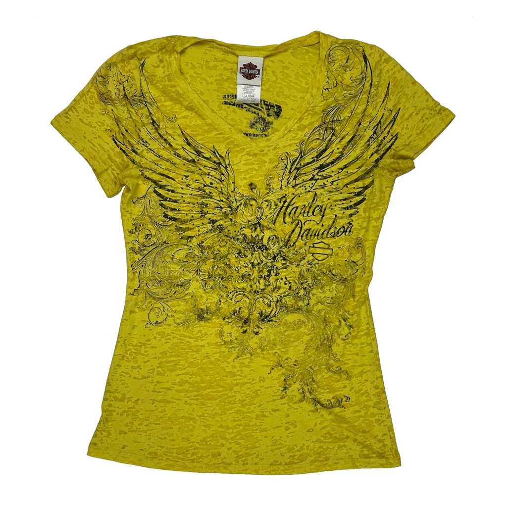 Harley Davidson Graphic T-Shirt - XL Yellow Cotton Blend