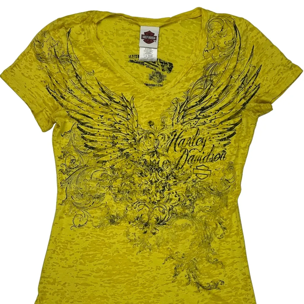 Harley Davidson Graphic T-Shirt - XL Yellow Cotton Blend - Image 4