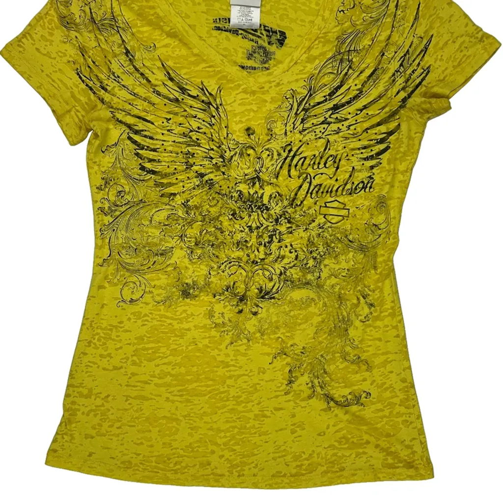 Harley Davidson Graphic T-Shirt - XL Yellow Cotton Blend - Image 5
