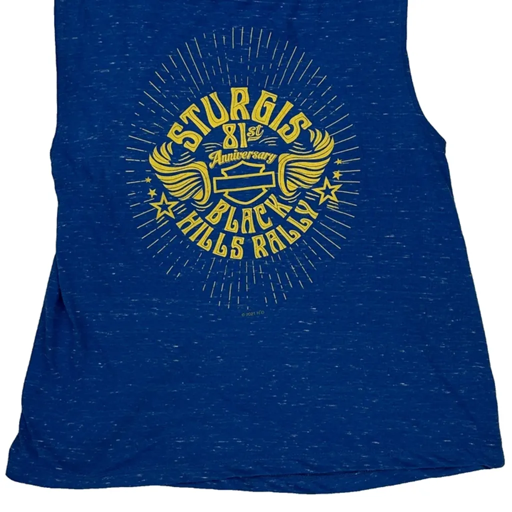 Harley Davidson Graphic Tank Top - Medium Blue Cotton - Image 4