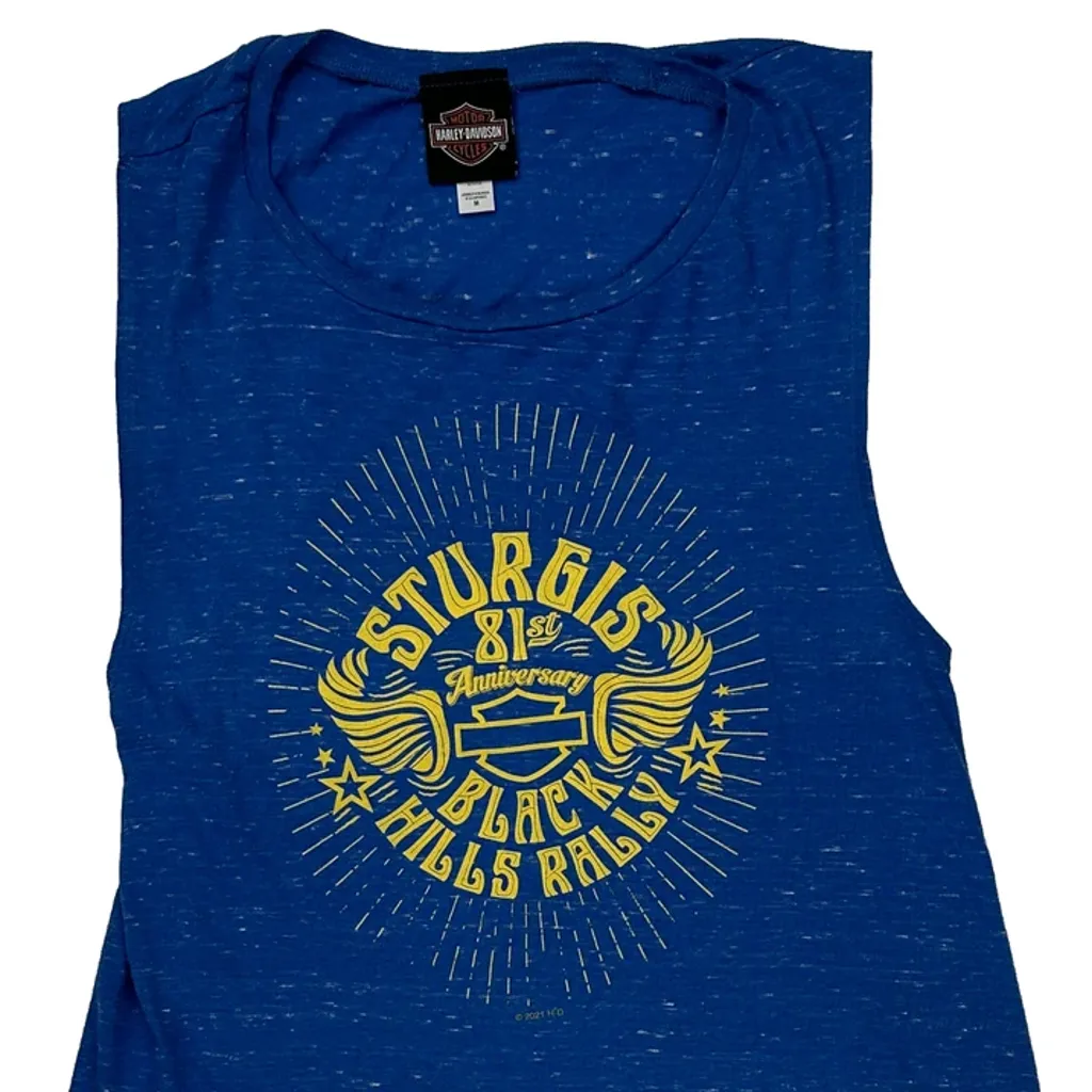 Harley Davidson Graphic Tank Top - Medium Blue Cotton - Image 5