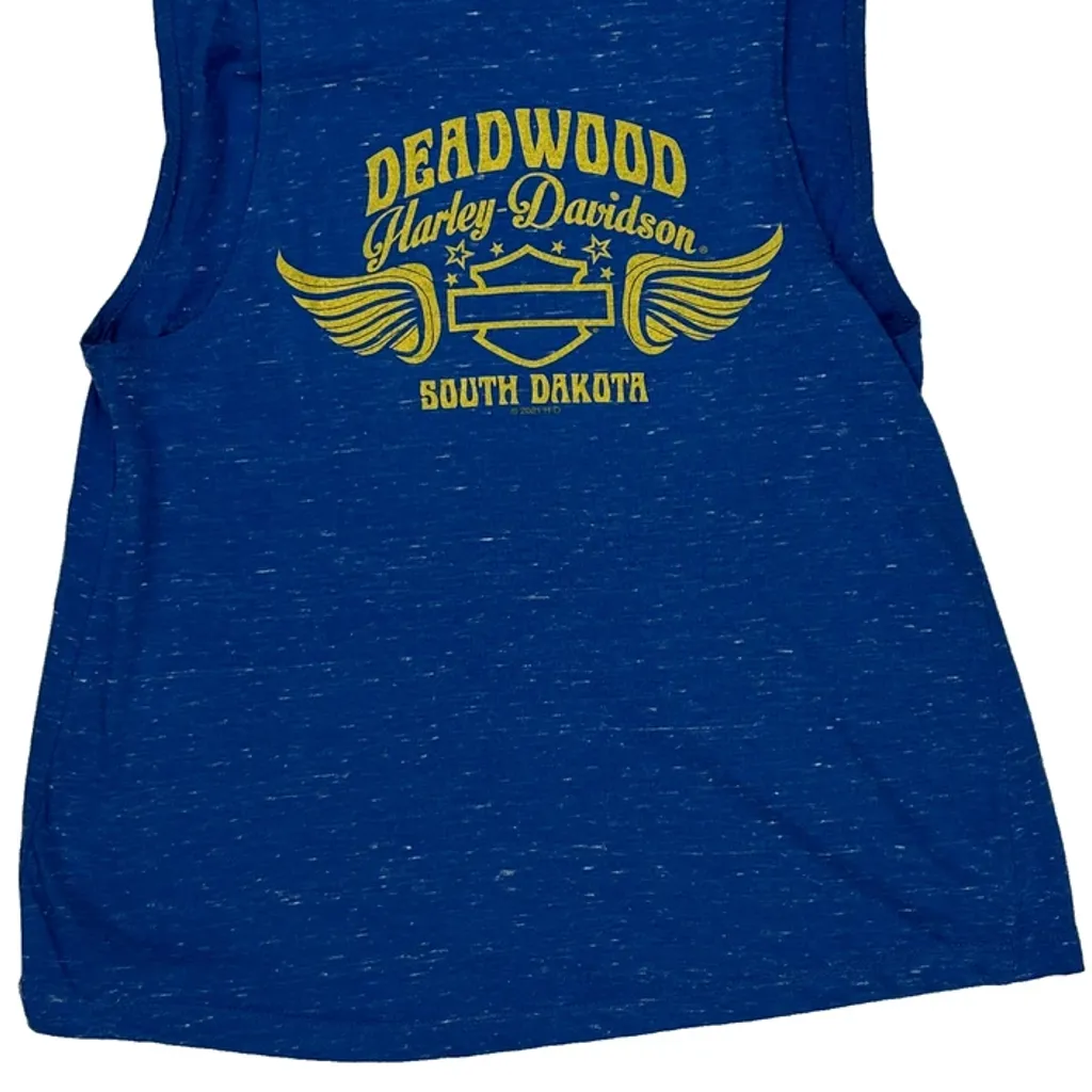 Harley Davidson Graphic Tank Top - Medium Blue Cotton - Image 6