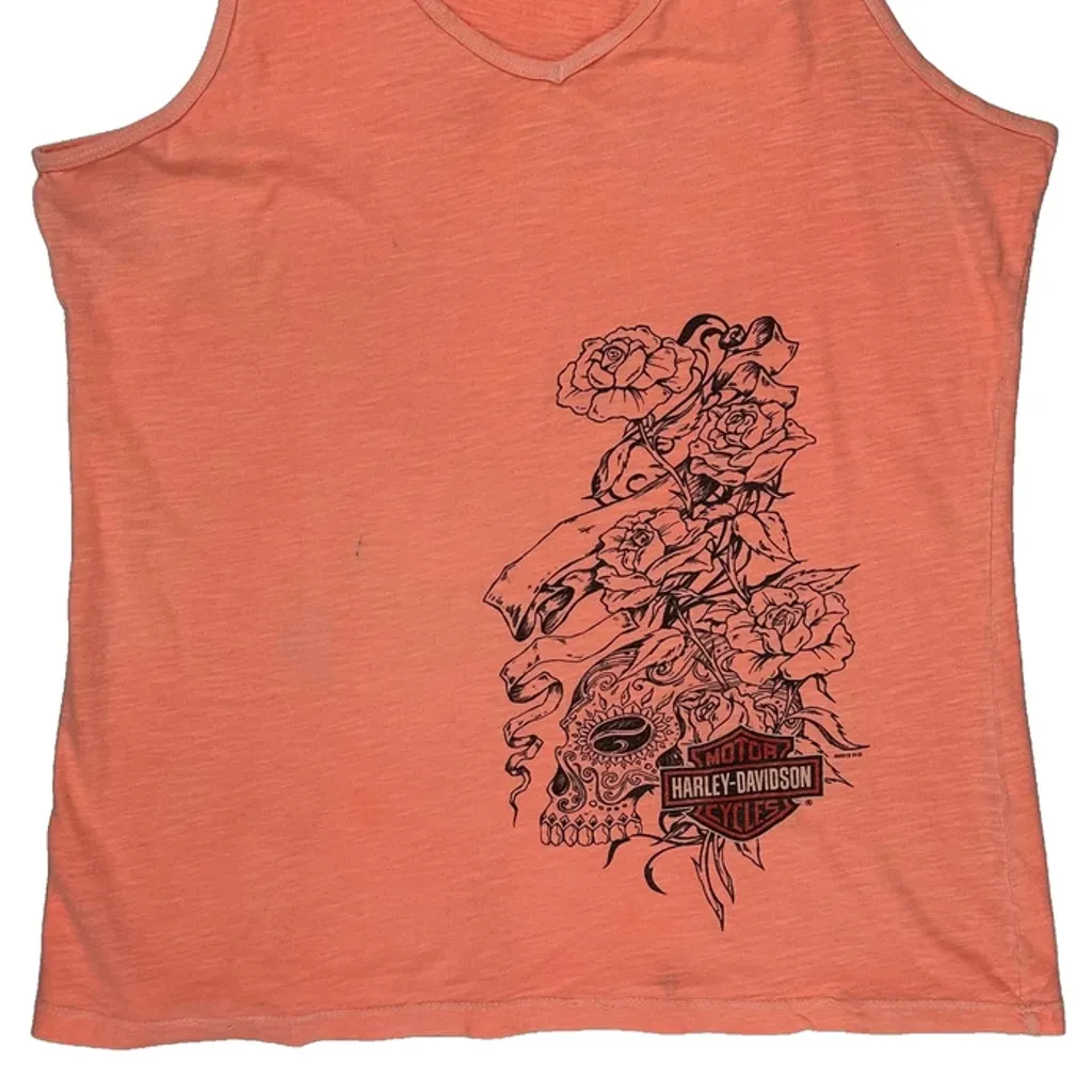 Harley Davidson Graphic Tank Top - XL Orange Cotton - Image 5