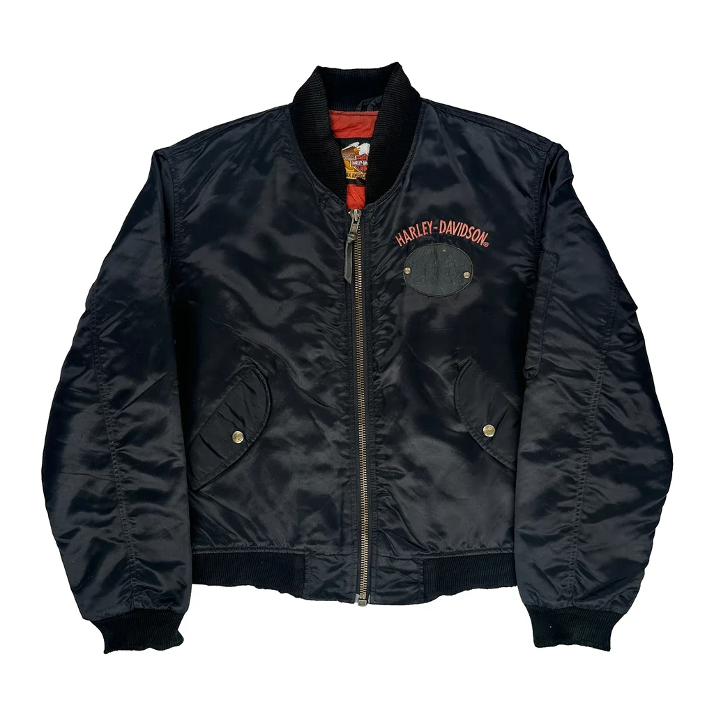 Harley Owners Group Harley Davidson Graphic Bomber Jacket - XL Black Nylon