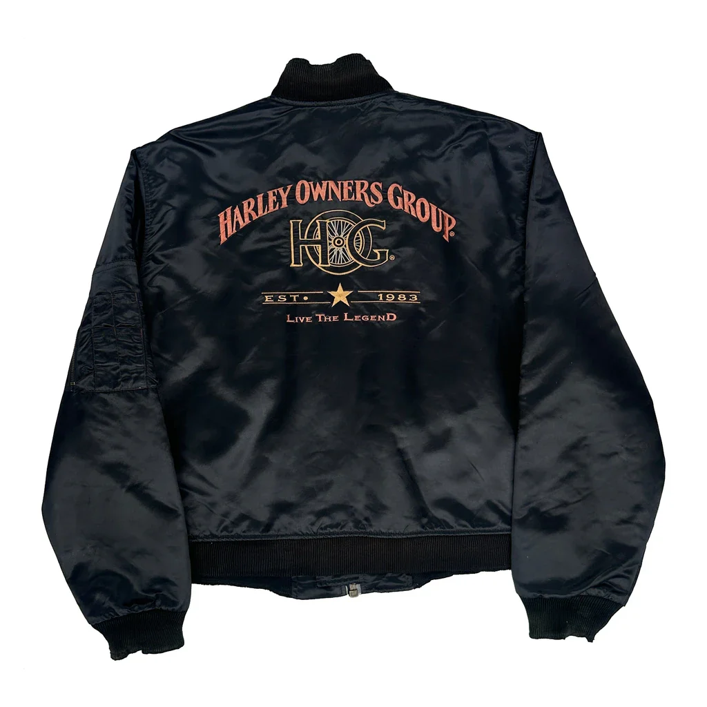 Harley Owners Group Harley Davidson Graphic Bomber Jacket - XL Black Nylon - Image 2