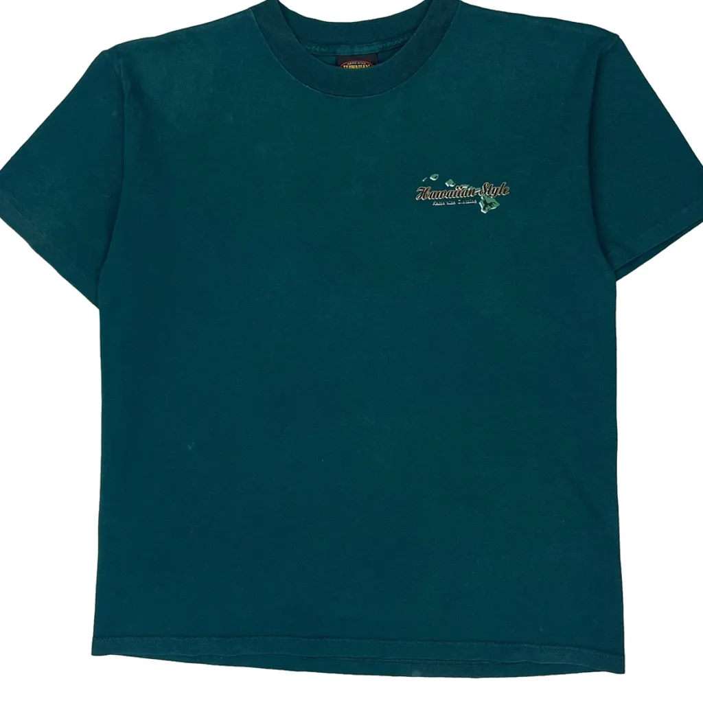 Hawaiian Style Graphic T-Shirt - Large Green Cotton - Image 6