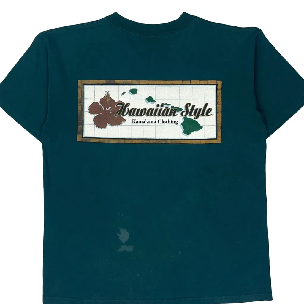 Hawaiian Style Graphic T-Shirt - Large Green Cotton - Image 8