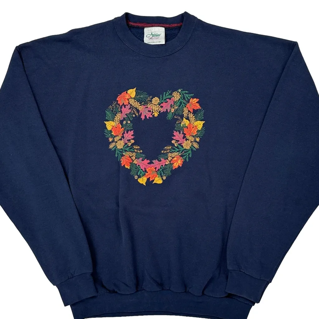 Heart-Shaped Floral Embroidery Artisans Floral Sweatshirt - XL Navy Cotton - Image 5