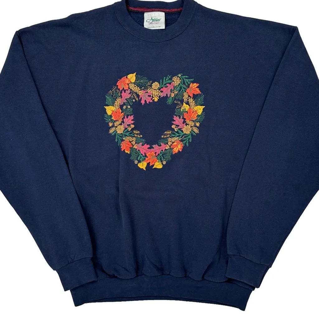 Heart-Shaped Floral Embroidery Artisans Floral Sweatshirt - XL Navy Cotton - Image 6