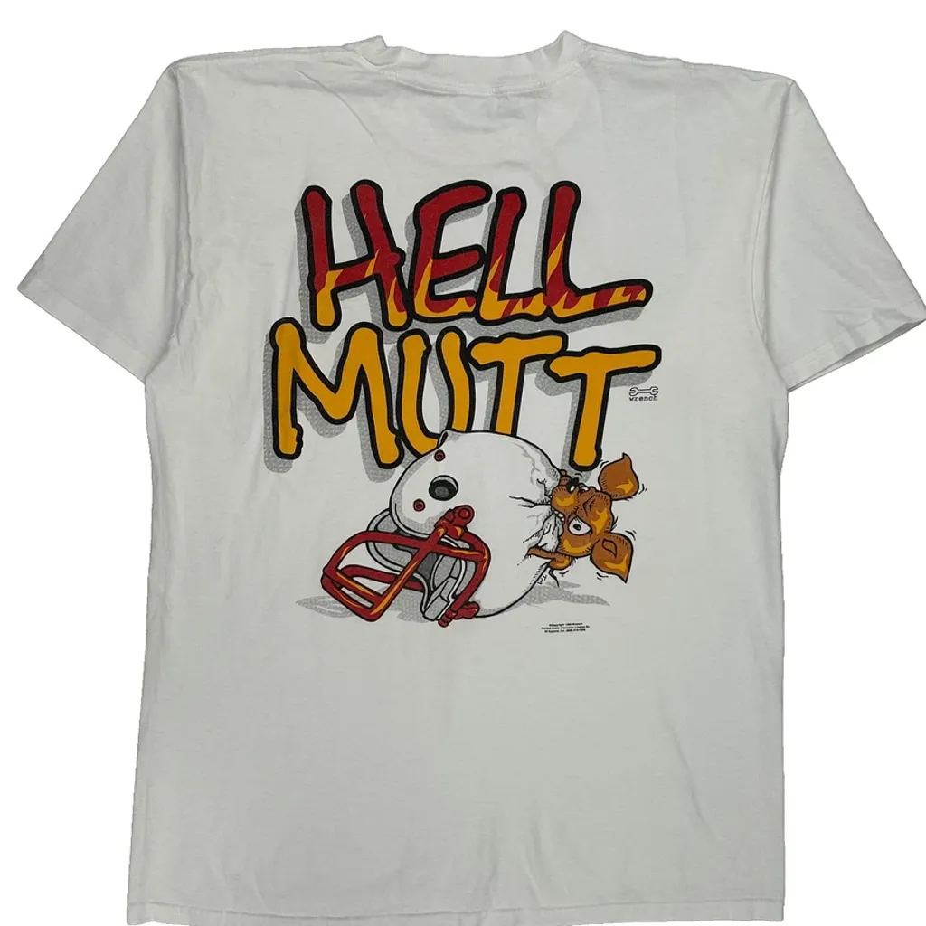 Hell Mutt Football Unbranded Graphic T-Shirt - Medium White Cotton - Image 7
