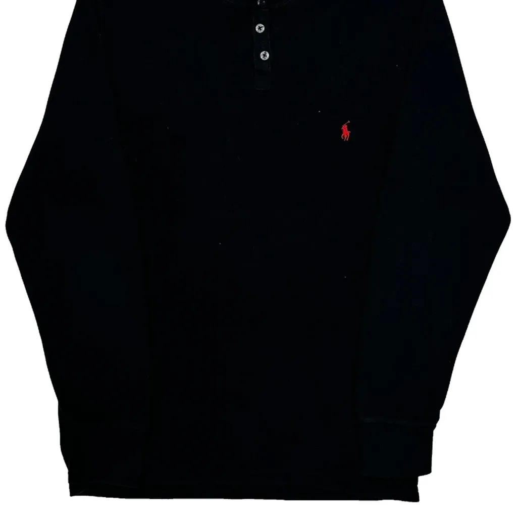 Henley Polo By Ralph Lauren Long Sleeve T-Shirt - Medium Black Cotton - Image 4