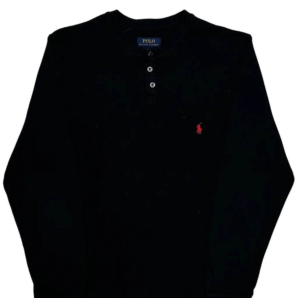 Henley Polo By Ralph Lauren Long Sleeve T-Shirt - Medium Black Cotton - Image 5