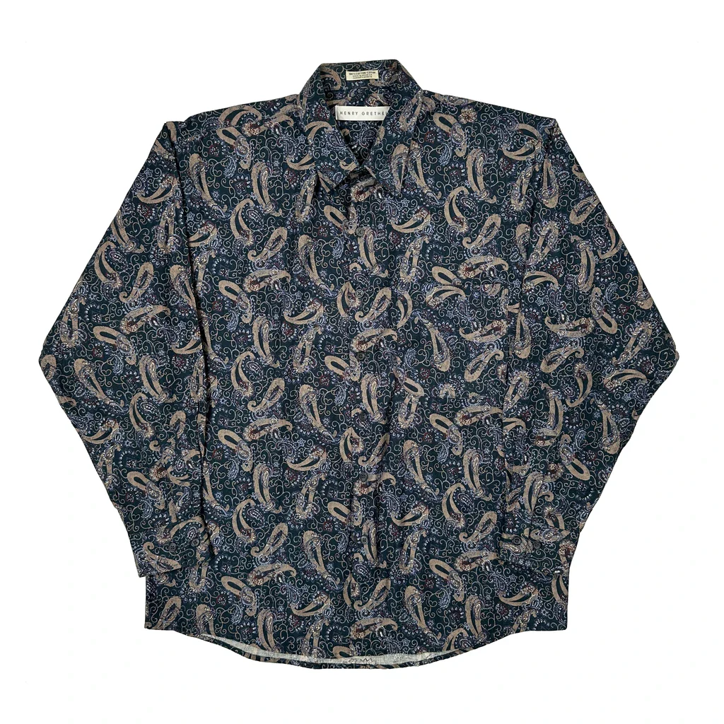 Henry Grethel Patterned Shirt - Medium Blue Cotton