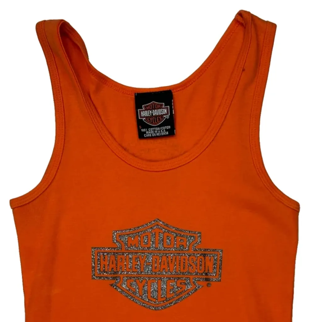 Heritage Cycles Harley Davidson Graphic Tank Top - Small Orange Cotton - Image 4