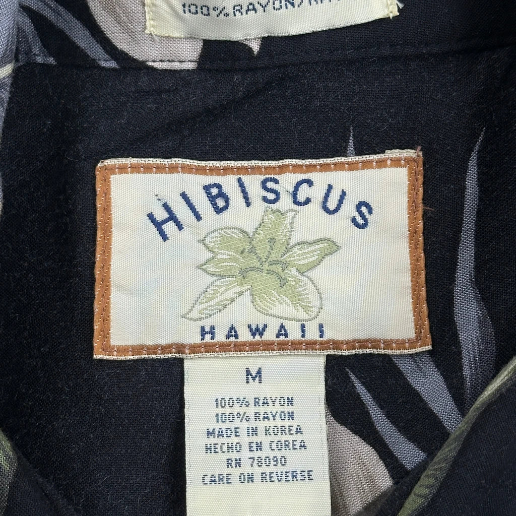 Hibiscus Floral Hawaiian Shirt - Medium Black Viscose - Image 3