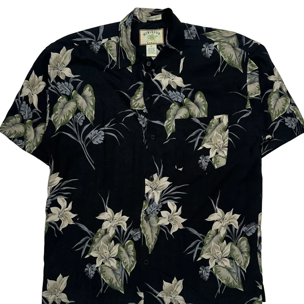 Hibiscus Floral Hawaiian Shirt - Medium Black Viscose - Image 4