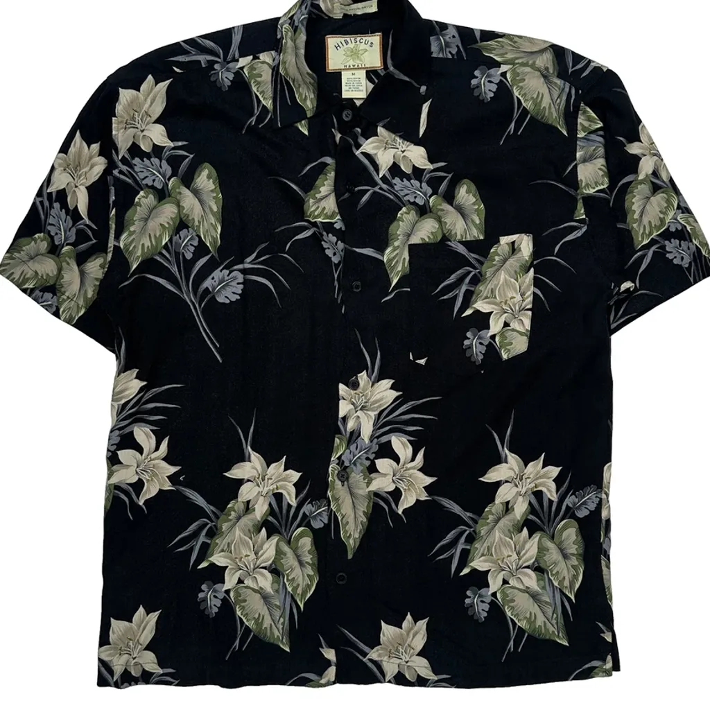 Hibiscus Floral Hawaiian Shirt - Medium Black Viscose - Image 5