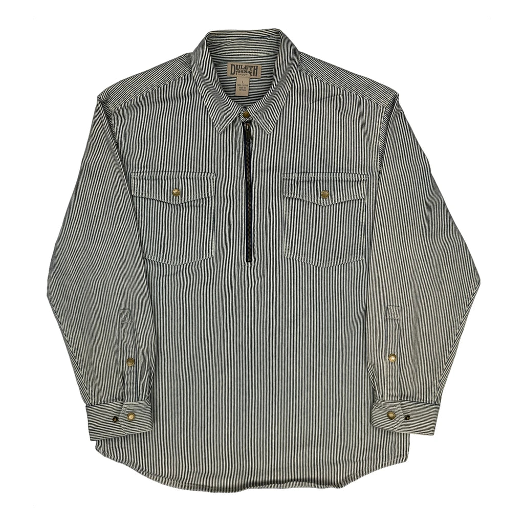 Hickory Stripe Duluth 1/4 Zip Work Shirt - Large Grey Cotton