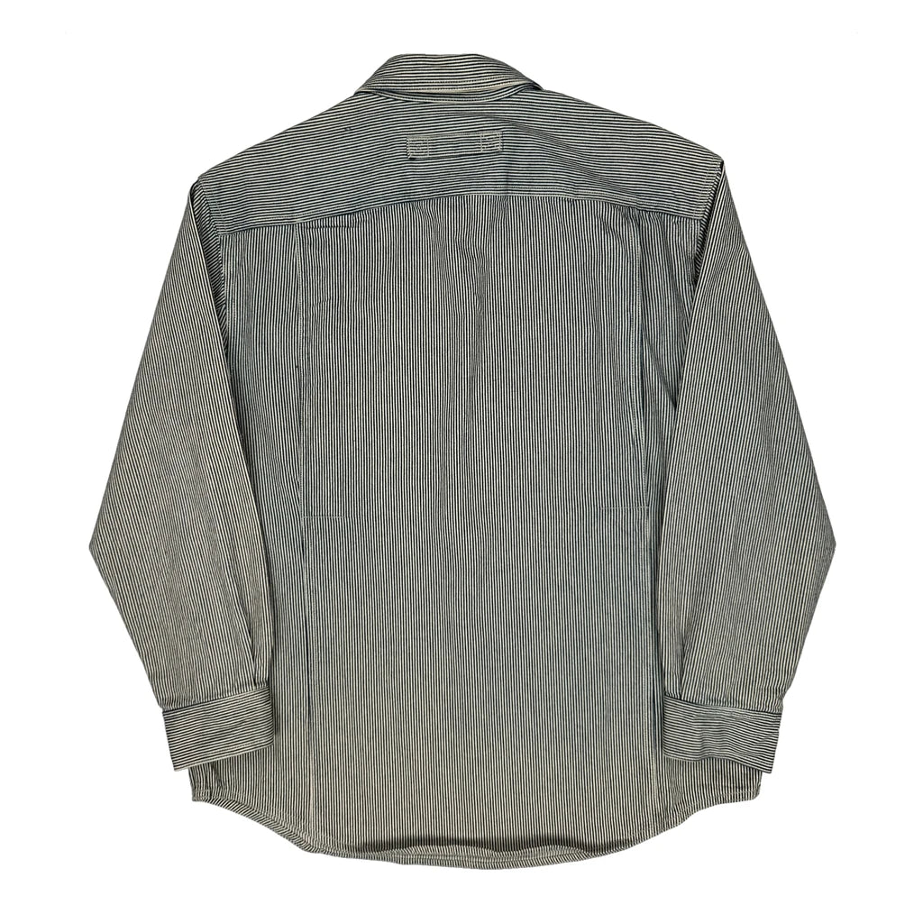 Hickory Stripe Duluth 1/4 Zip Work Shirt - Large Grey Cotton - Image 2