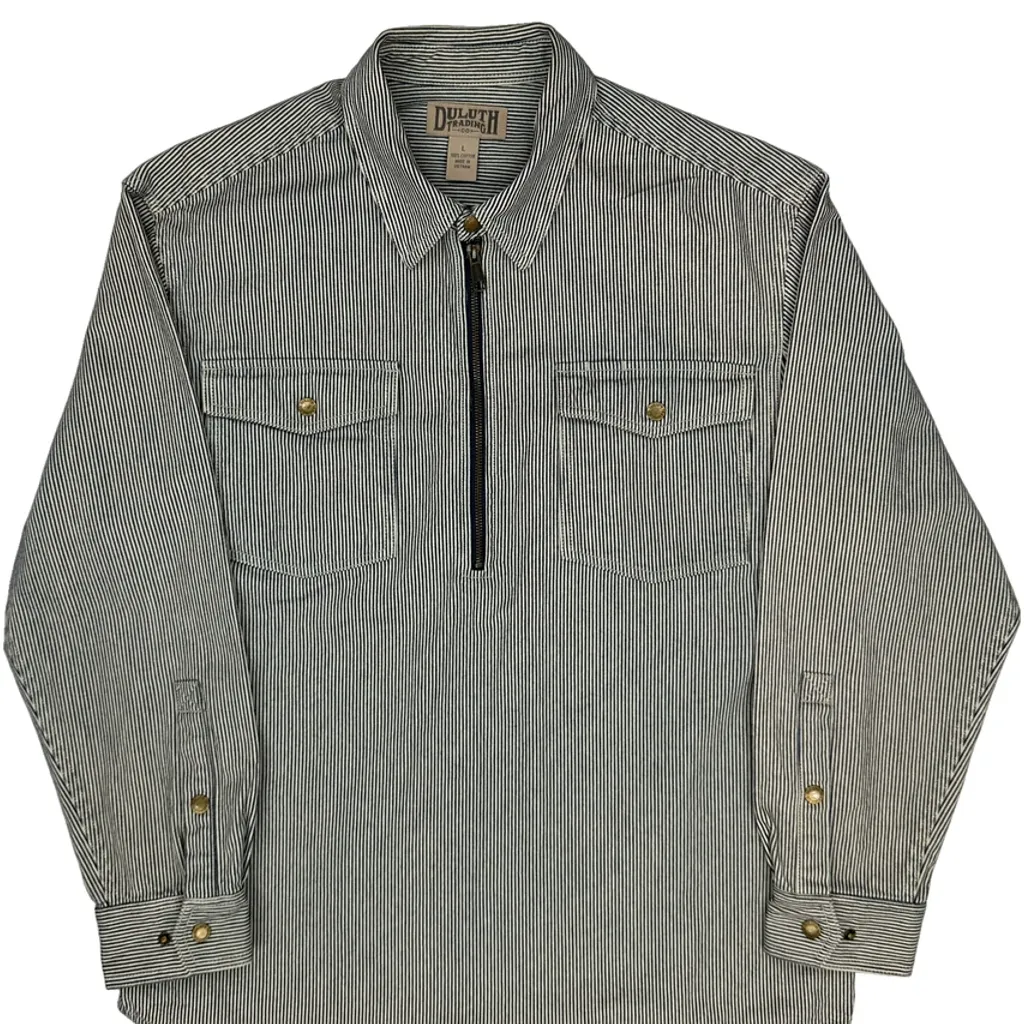 Hickory Stripe Duluth 1/4 Zip Work Shirt - Large Grey Cotton - Image 4
