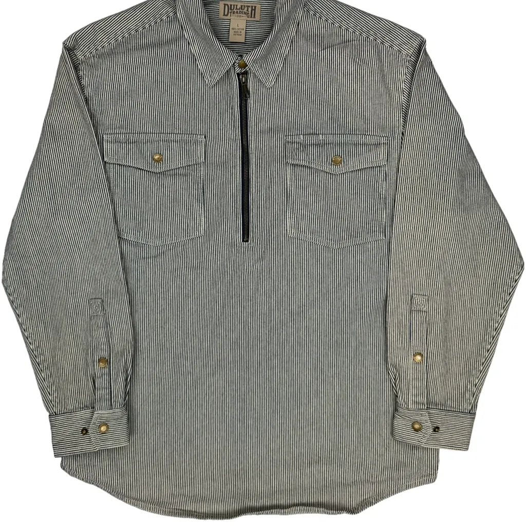 Hickory Stripe Duluth 1/4 Zip Work Shirt - Large Grey Cotton - Image 5