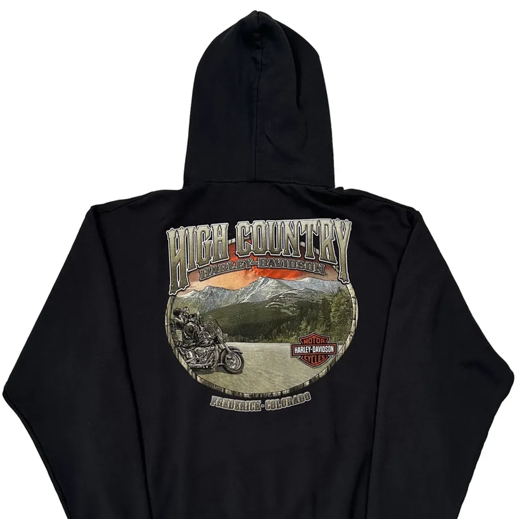 High Country Harley Davidson Full Zip Graphic Hoodie - 2XL Black Cotton - Image 7