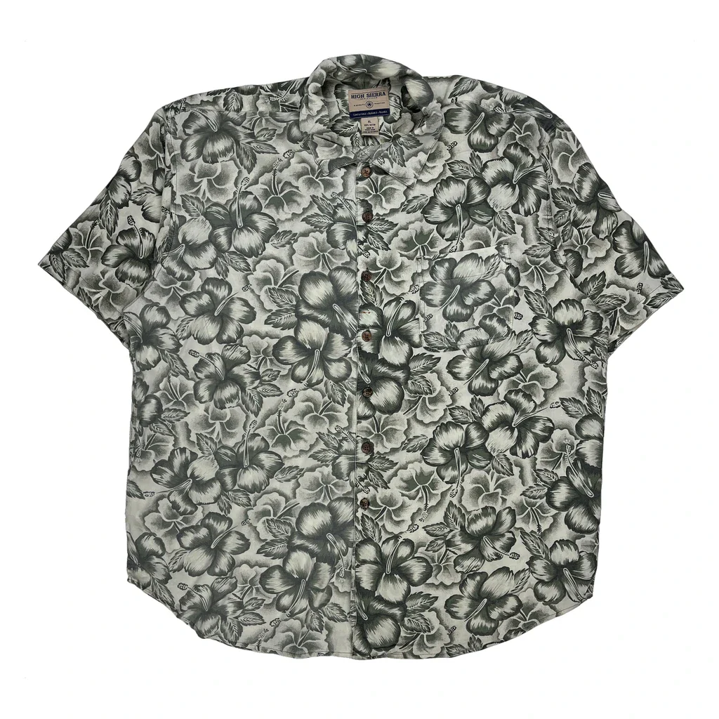High Sierra Floral Hawaiian Shirt - XL Grey Viscose