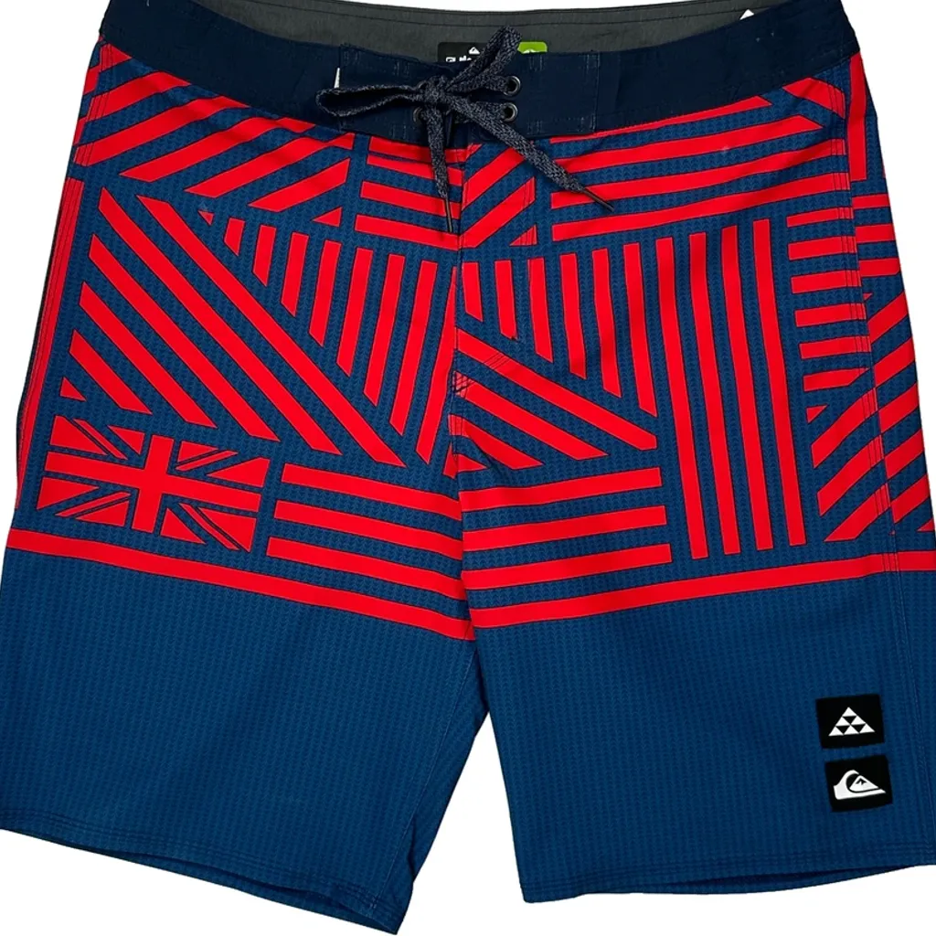 Highline Quiksilver Striped Sport Shorts - 32W 9L Blue Polyester - Image 10