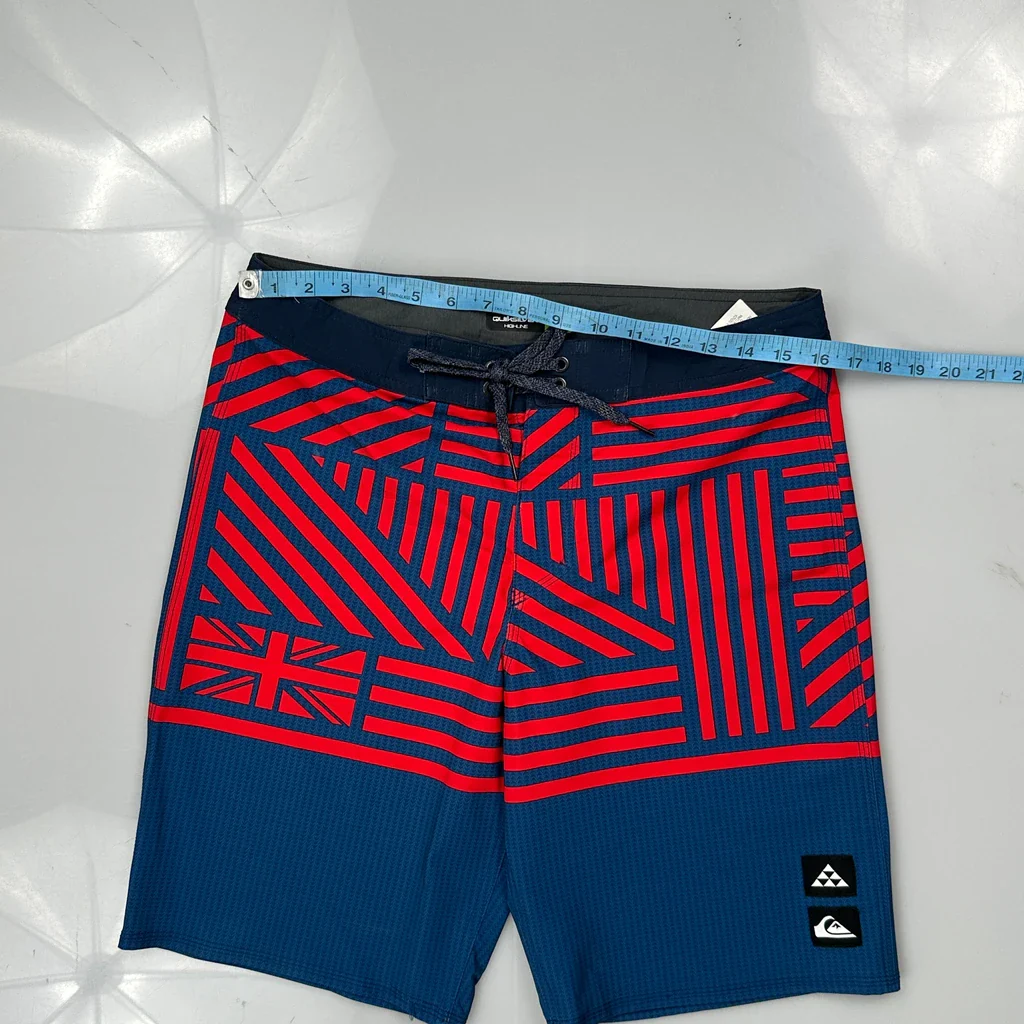 Highline Quiksilver Striped Sport Shorts - 32W 9L Blue Polyester - Image 3