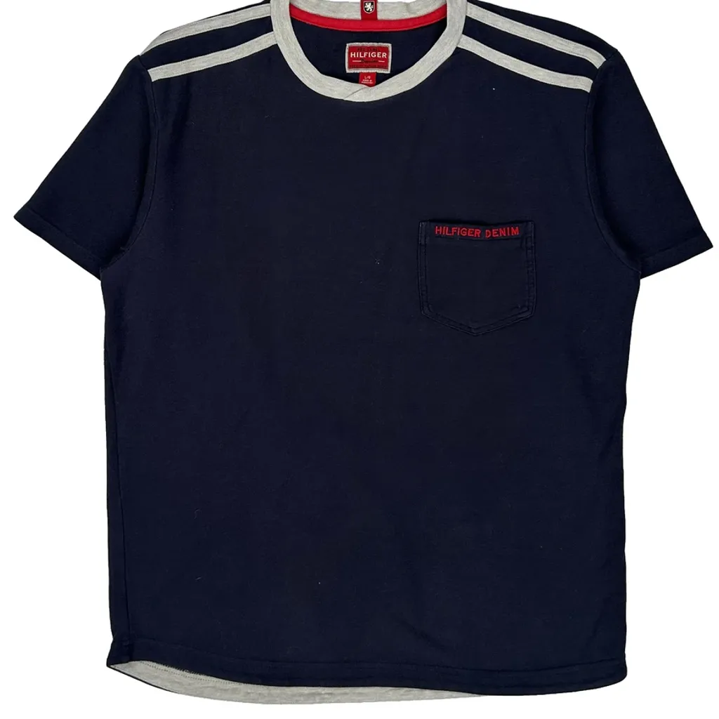 Hilfiger Denim Striped T-Shirt - Large Navy Cotton - Image 5