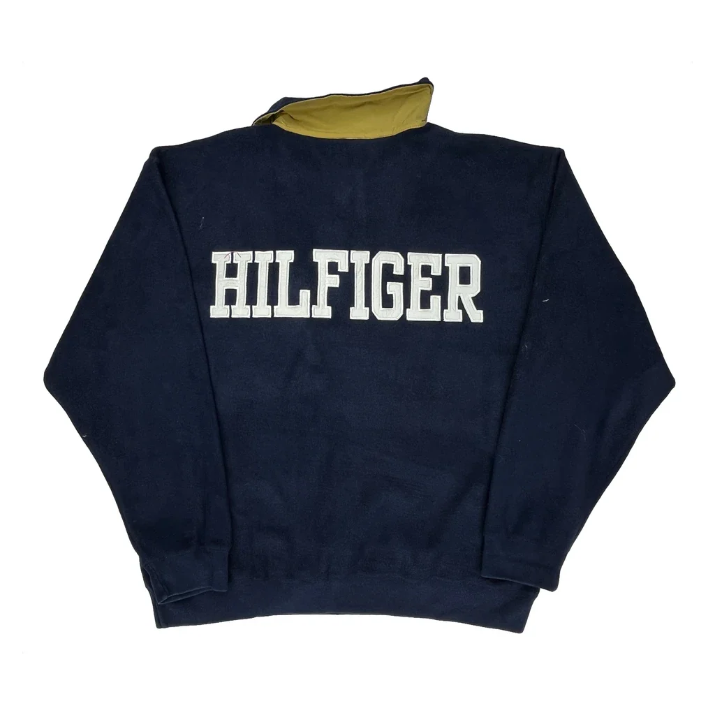 Hilfiger Spellout On Back Tommy Hilfiger Spellout 1/4 Zip - Medium Navy Polyester - Image 2
