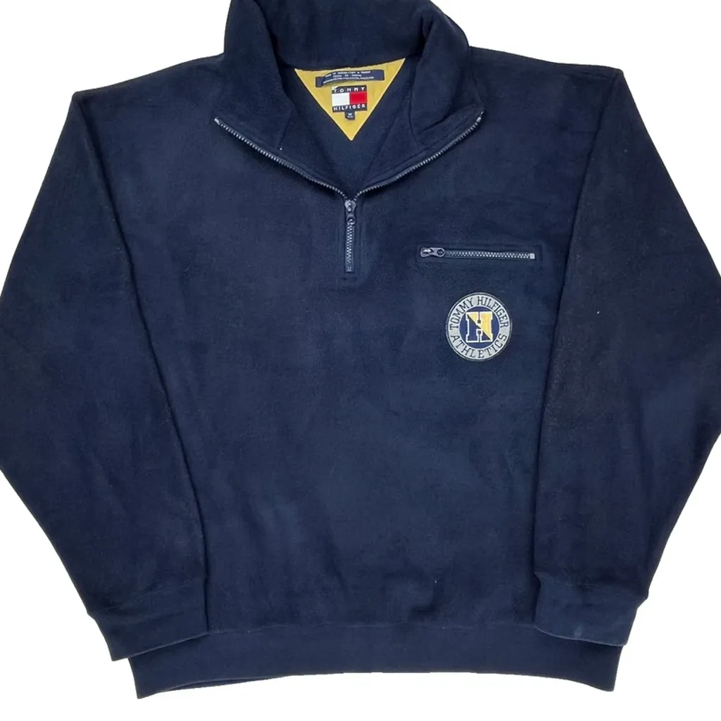 Hilfiger Spellout On Back Tommy Hilfiger Spellout 1/4 Zip - Medium Navy Polyester - Image 5