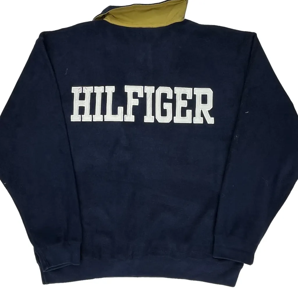 Hilfiger Spellout On Back Tommy Hilfiger Spellout 1/4 Zip - Medium Navy Polyester - Image 6