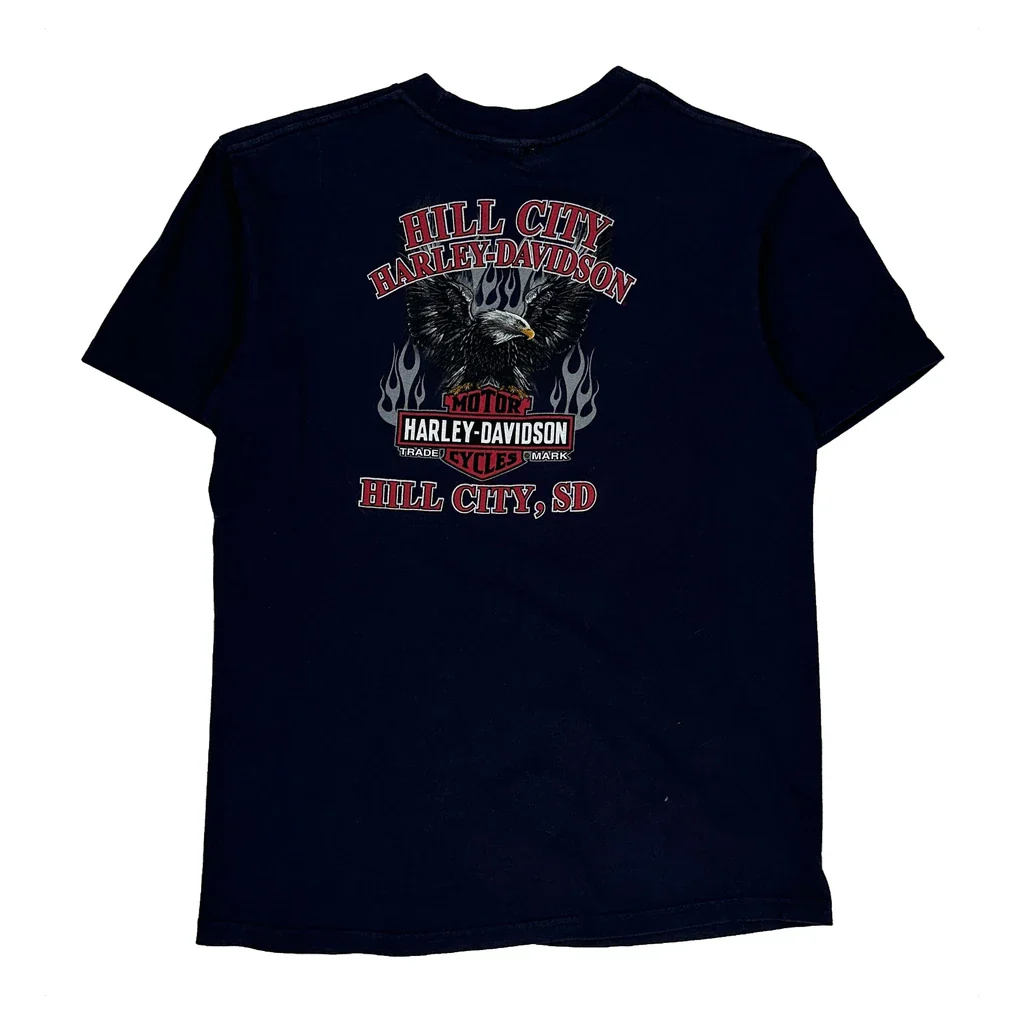 Hill City Harley Davidson Graphic T-Shirt - Medium Navy Cotton - Image 2