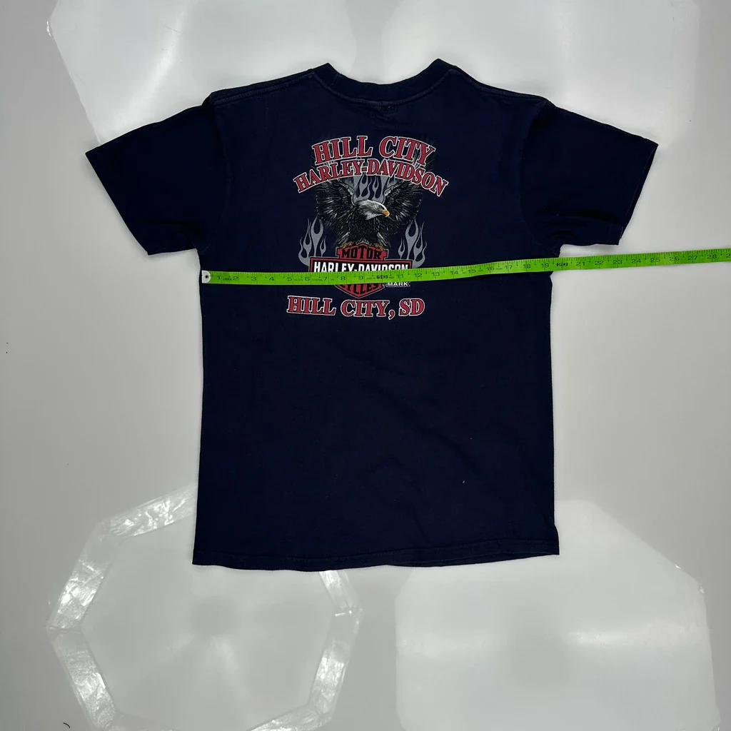 Hill City Harley Davidson Graphic T-Shirt - Medium Navy Cotton - Image 3