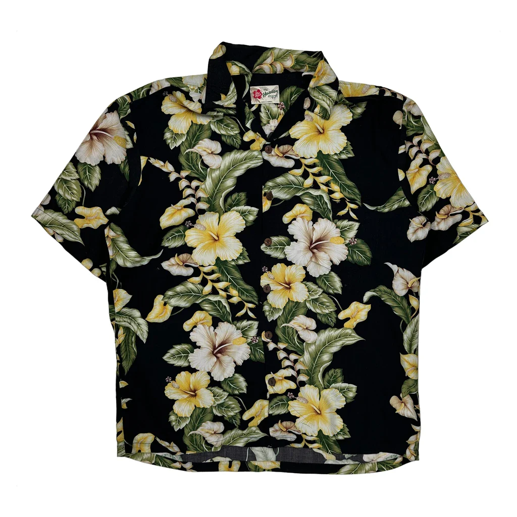 Hilo Hattie Floral Hawaiian Shirt - Large Black Cotton