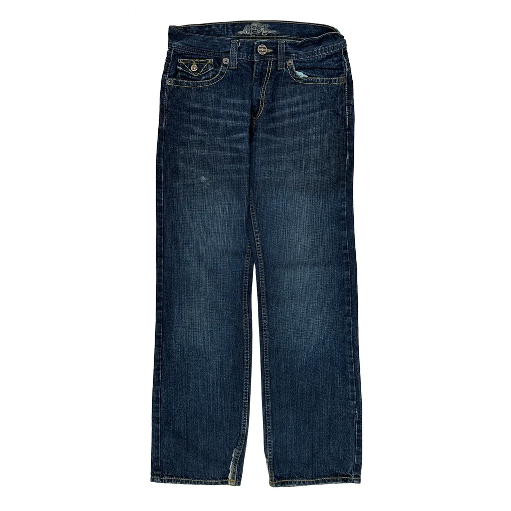 Hip Hop Unbranded Contrast Stitch Jeans - 29W 32L Blue Cotton - Image 2