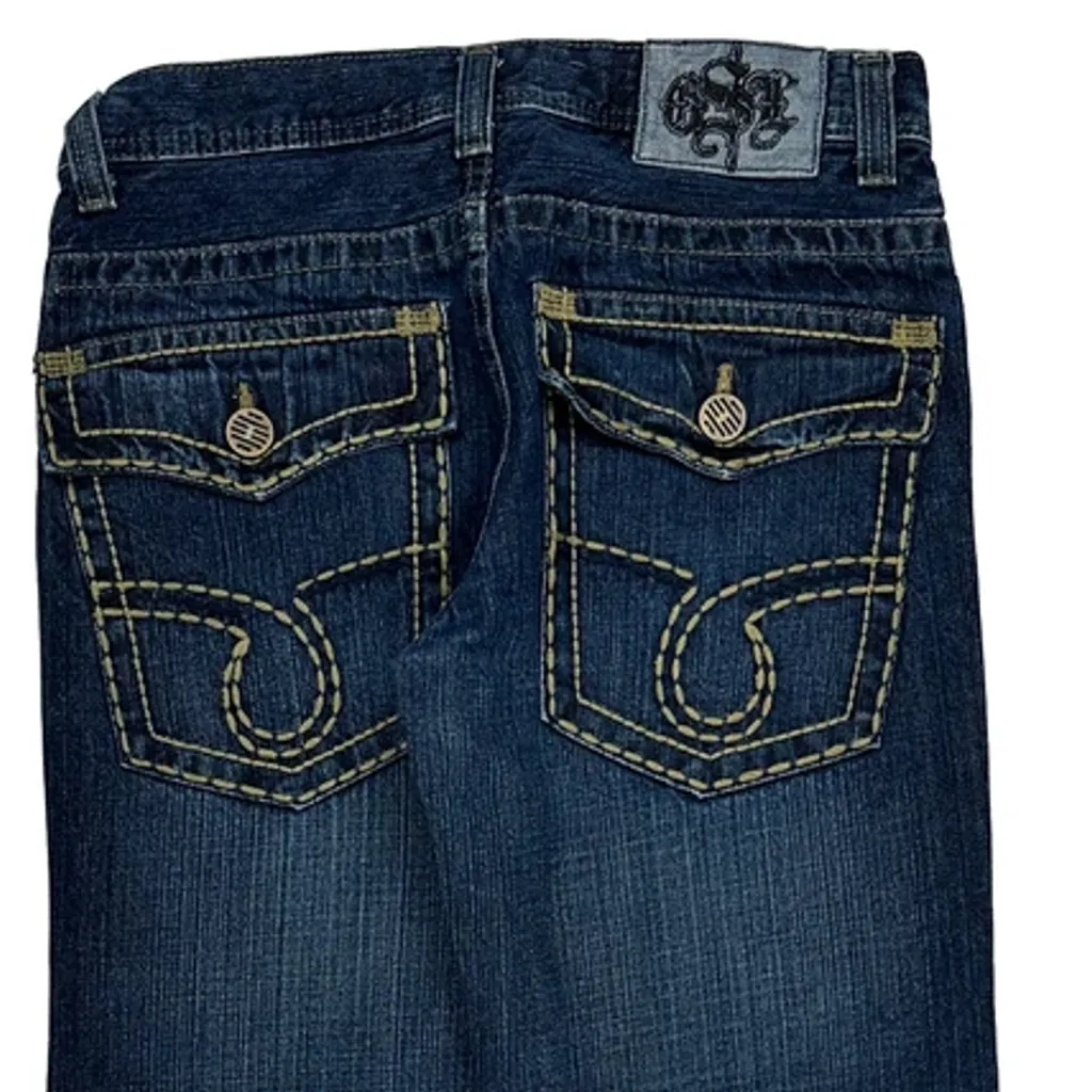 Hip Hop Unbranded Contrast Stitch Jeans - 29W 32L Blue Cotton - Image 8