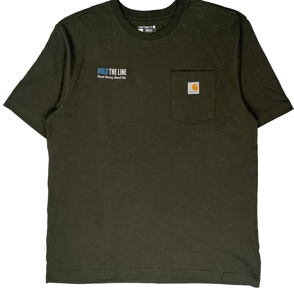 Hold The Line Carhartt T-Shirt - Large Green Cotton - Image 5
