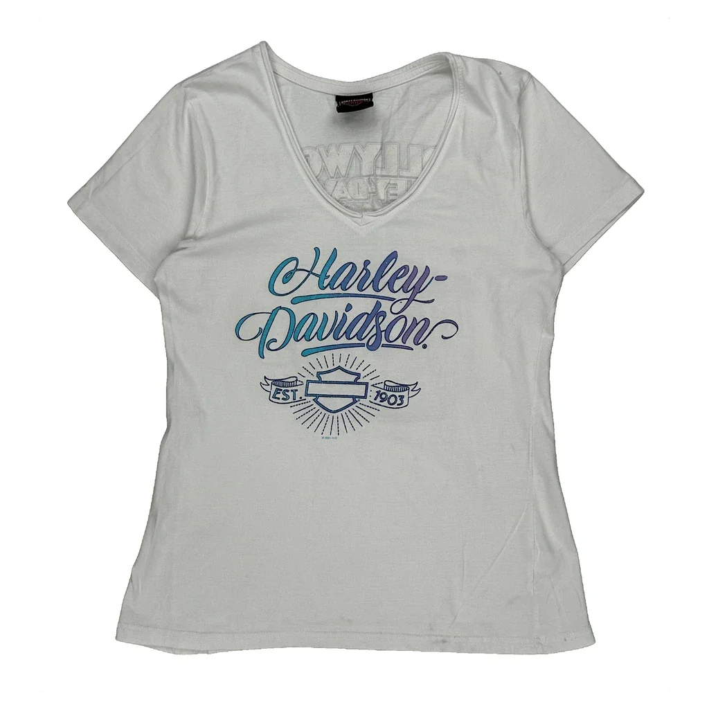 Hollywood Harley Davidson Graphic T-Shirt - XS White Cotton