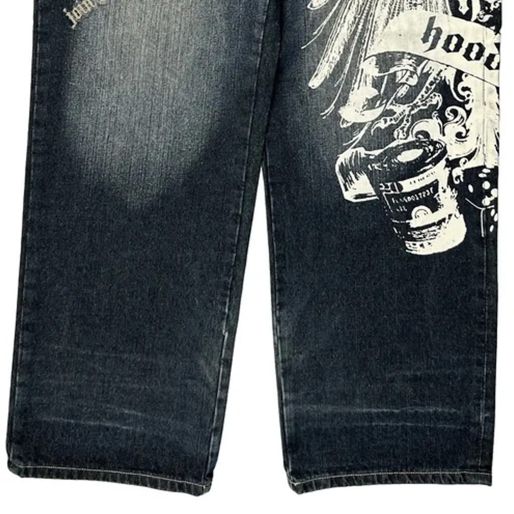 Hood Boys Baggy Graphic Jeans - 32W 32L Dark Wash Cotton - Image 9
