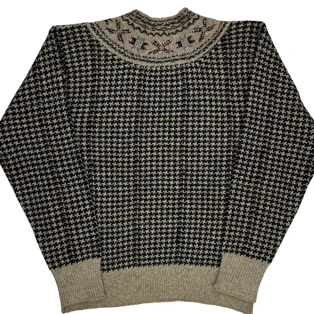 Hounds Tooth Wool Silk Polo By Ralph Lauren Chunky Knit Jumper - Large Black Wool Blend - Image 7