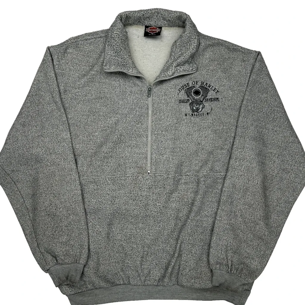 House Of Harley Davidson 1/4 Zip - Large Grey Cotton - Image 4