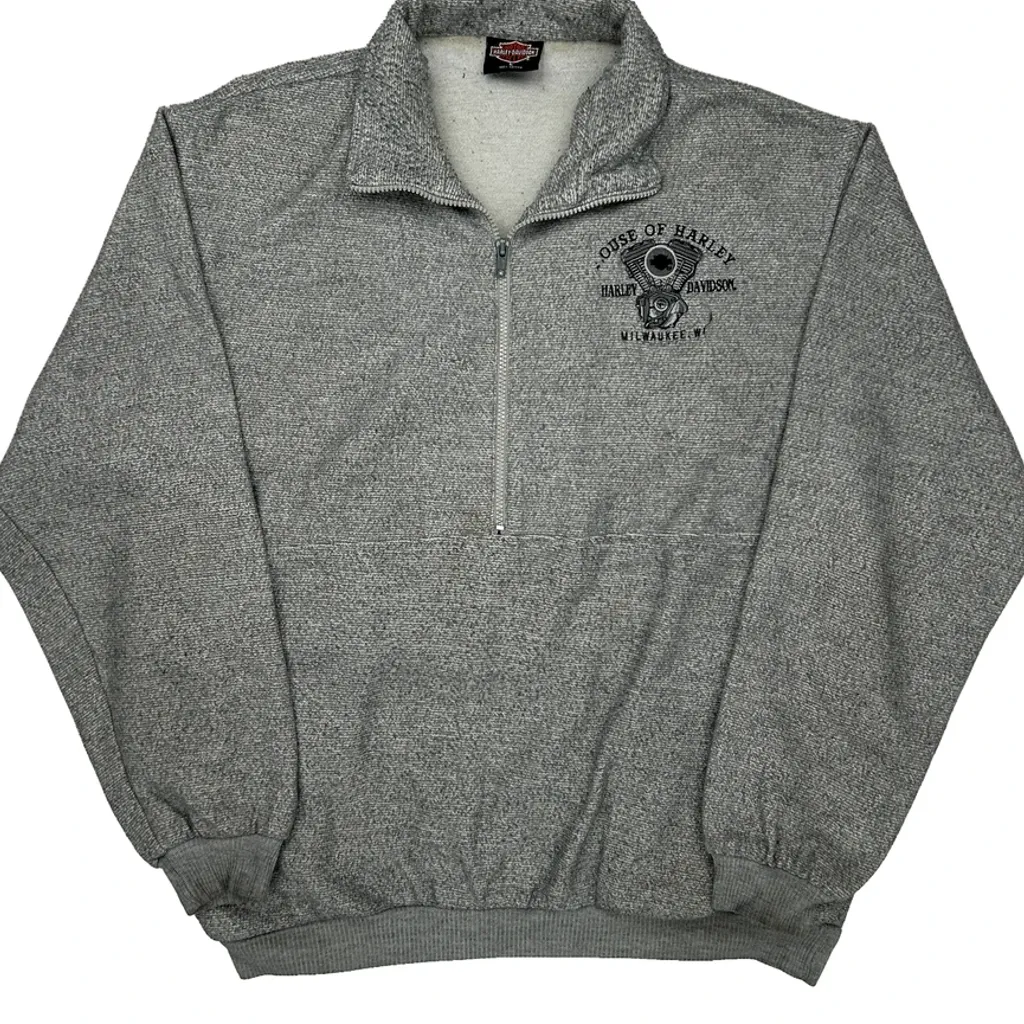 House Of Harley Davidson 1/4 Zip - Large Grey Cotton - Image 5