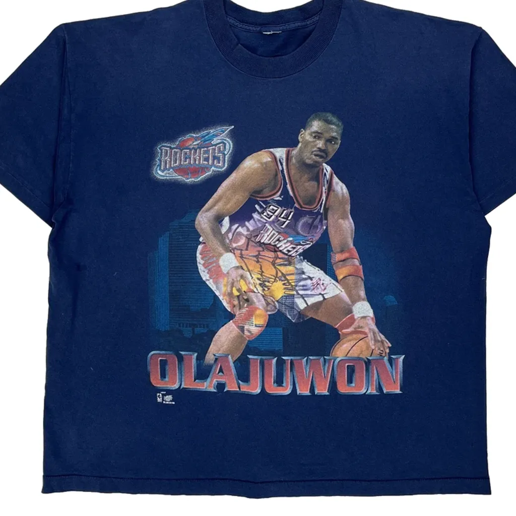 Houston Rockets Nba Olajuwon Graphic T-Shirt - XL Blue Cotton - Image 5