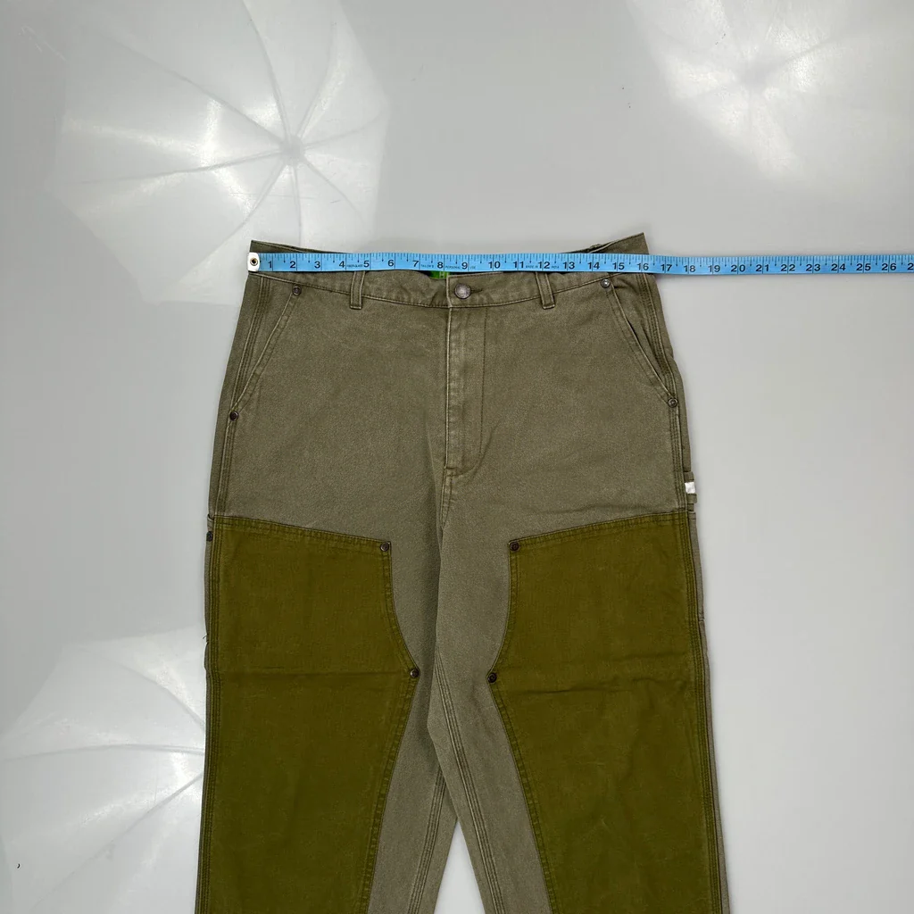 Huf Double Knee Carpenter Trousers - 32W 24L Green Cotton - Image 3