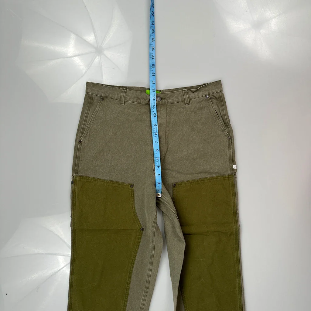 Huf Double Knee Carpenter Trousers - 32W 24L Green Cotton - Image 4